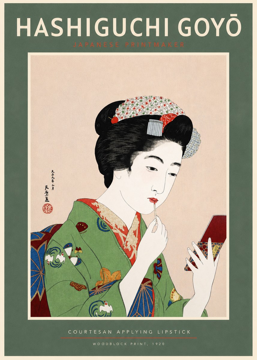 Hashiguchi Goyō Courtesan Applying Lipstick No2 - Plakat