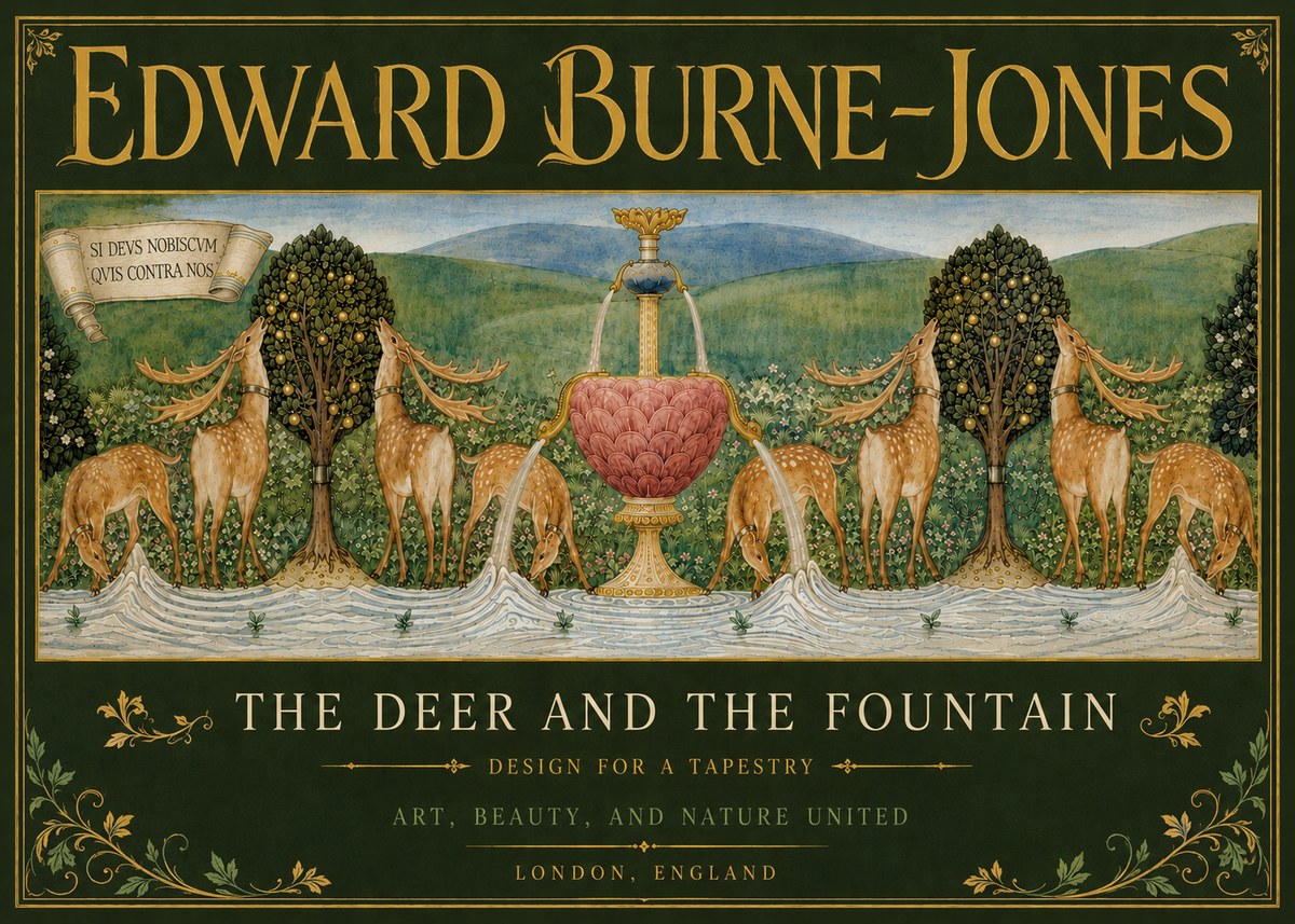 Edward Burne-Jones The Deer and the Fountain No5 - Plakat