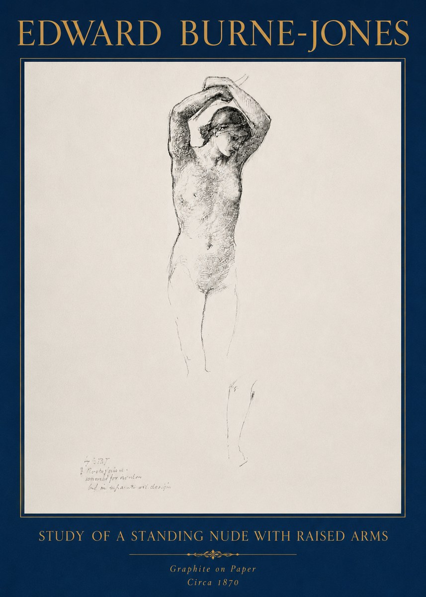 Edward Burne-Jones Standing Nude with Raised Arms (Study) No4 - Plakat