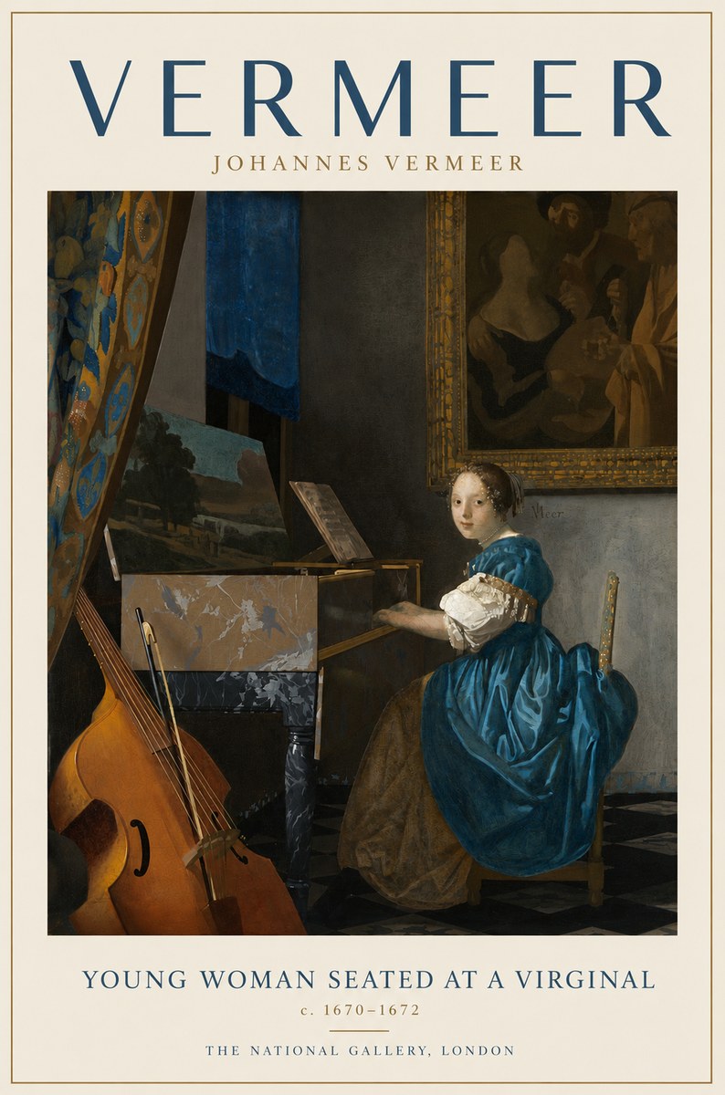 Vermeer Young Woman Seated at a Virginal No3 - Plakat