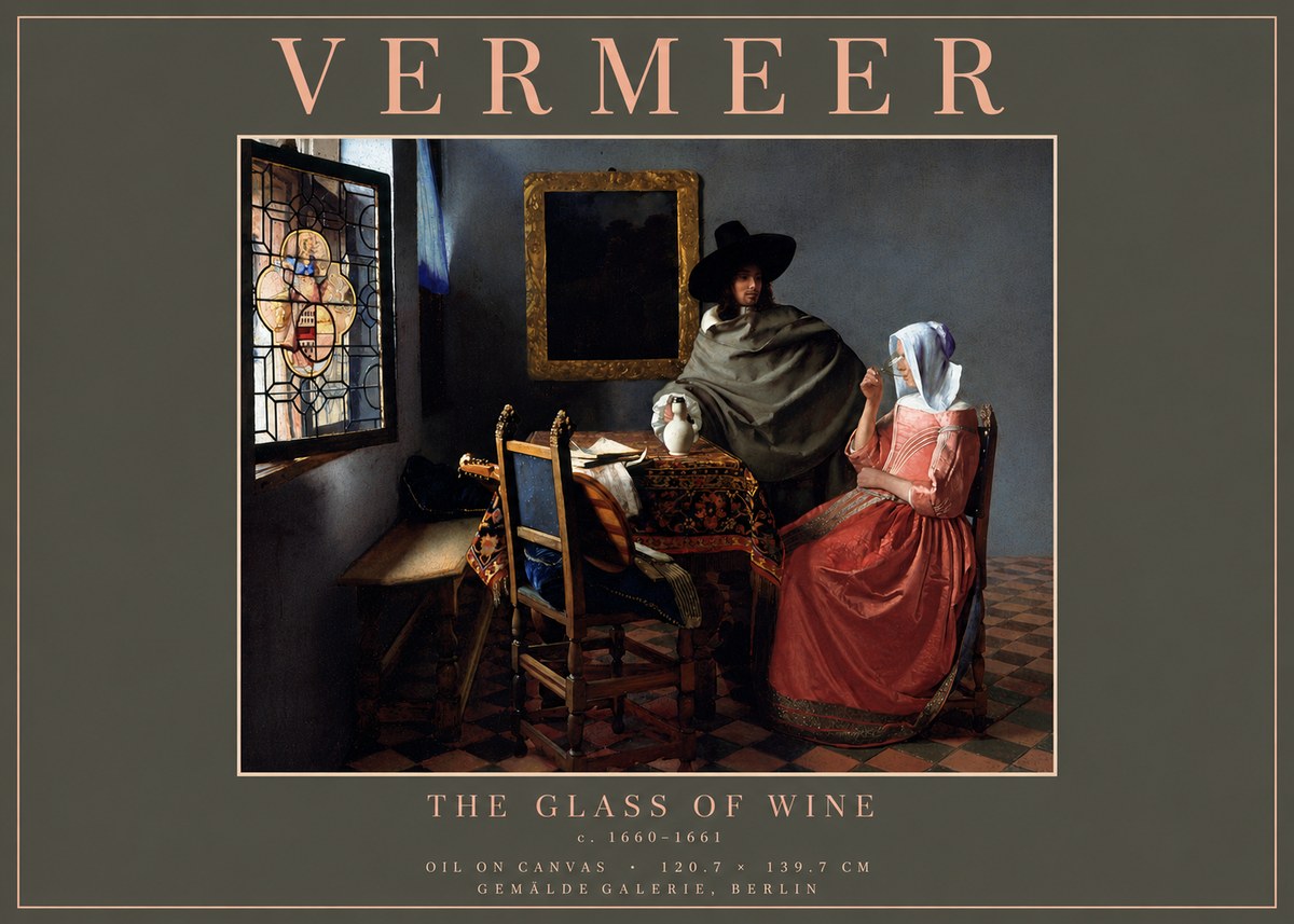Vermeer The Glass of Wine No6 - Plakat