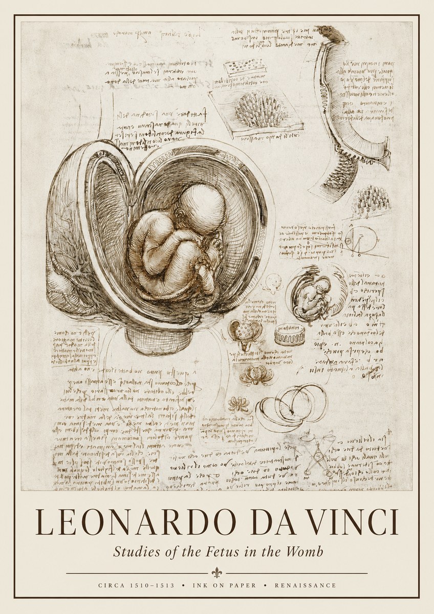 Leonardo da Vinci Studies of the Fetus in the Womb No1 - Plakat