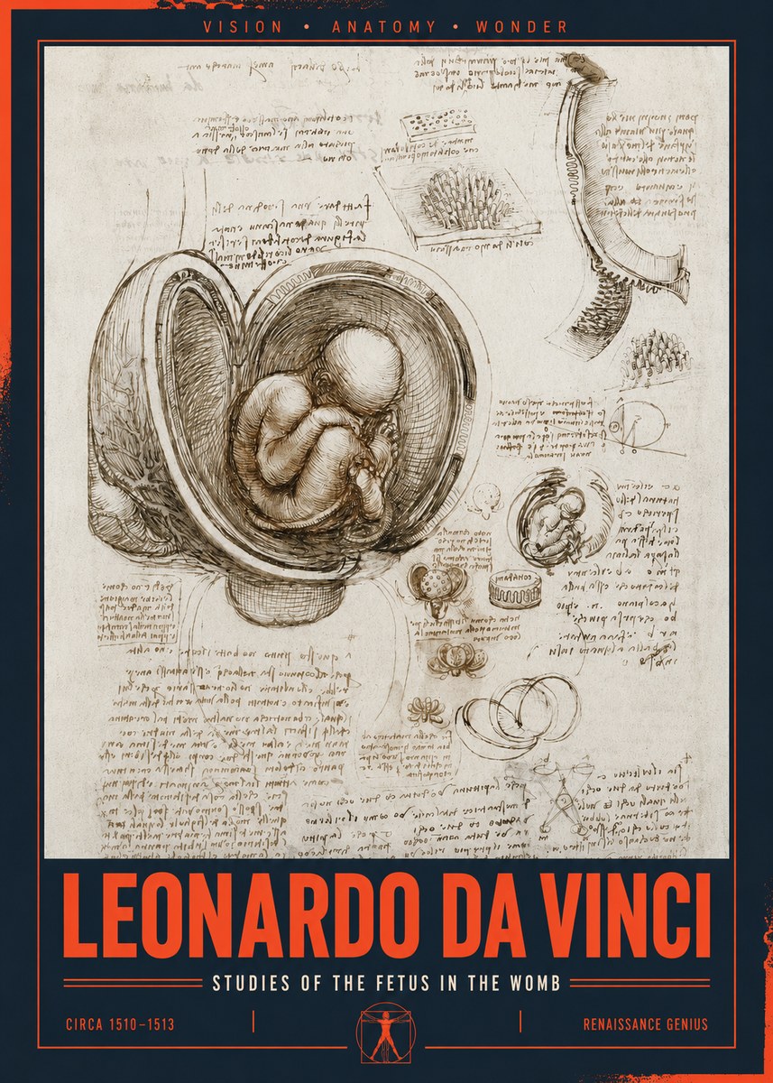 Leonardo da Vinci Studies of the Fetus in the Womb No2 - Plakat