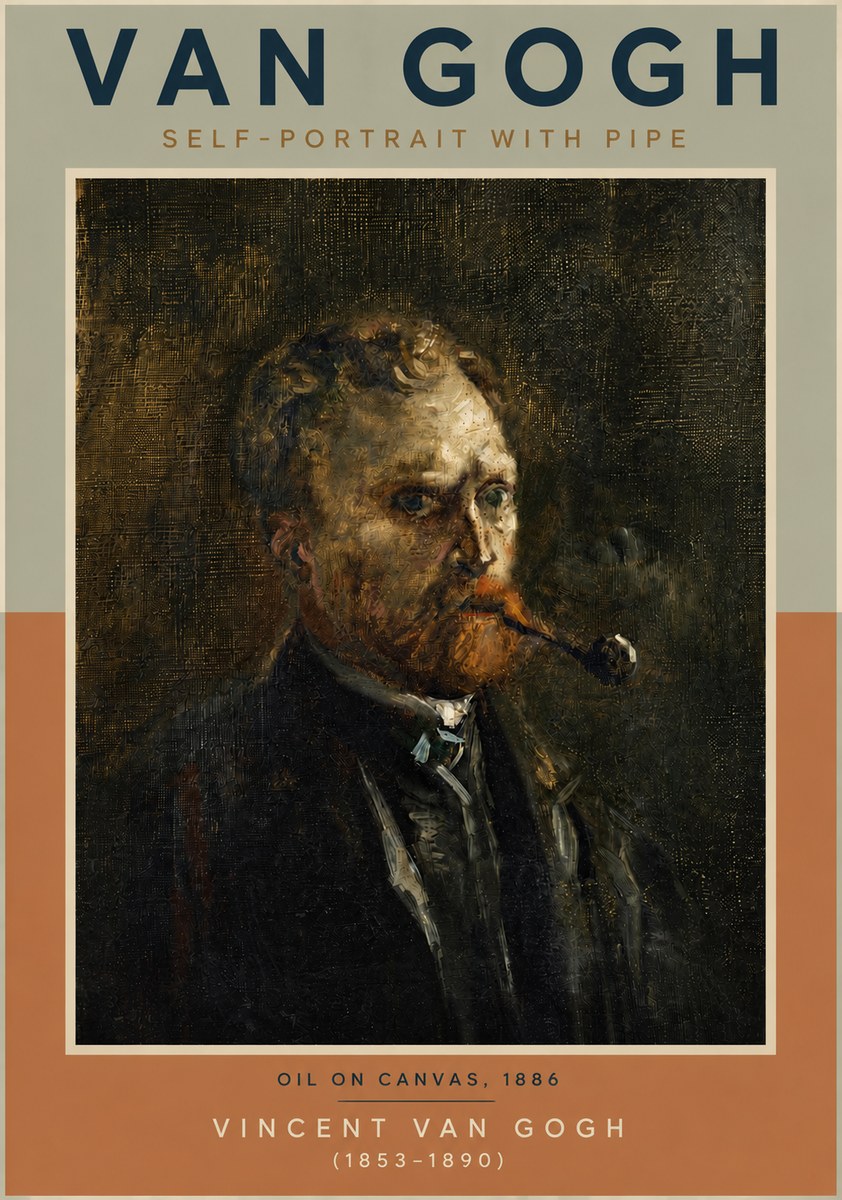 Van Gogh Self-portrait with Pipe No5 - Plakat