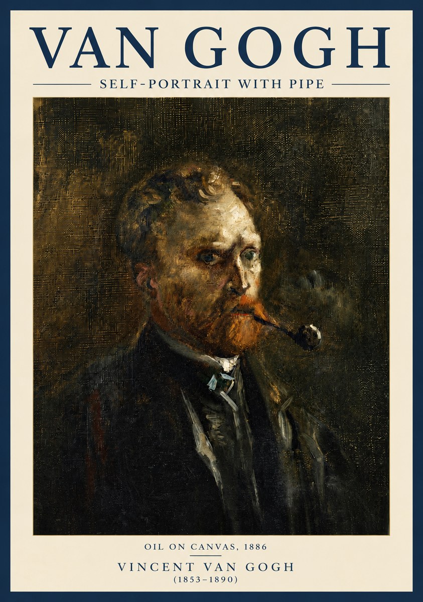 Van Gogh Self-portrait with Pipe No6 - Plakat