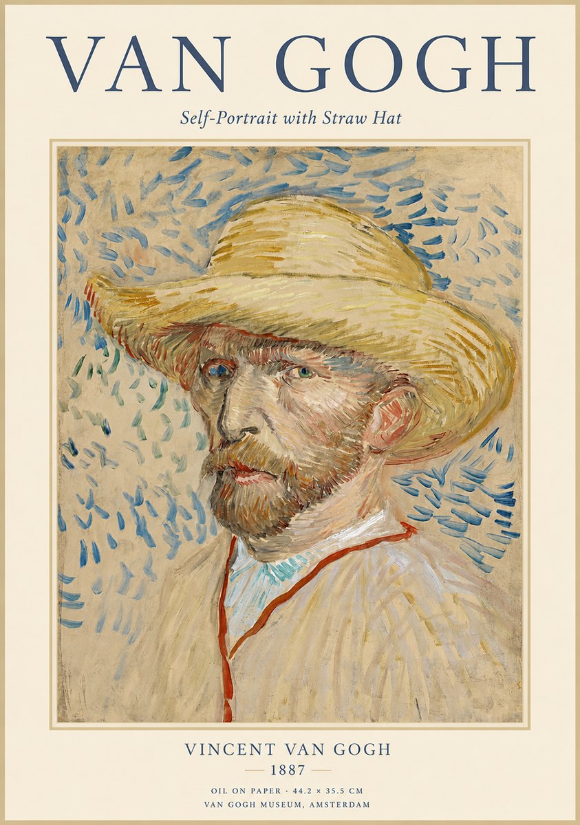 Van Gogh Self-portrait with Straw Hat No1 - Plakat