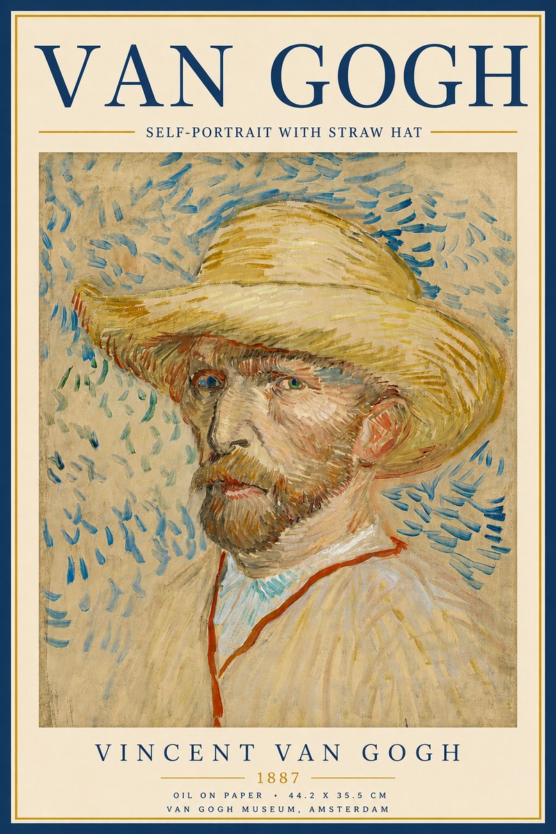 Van Gogh Self-portrait with Straw Hat II No5 - Plakat