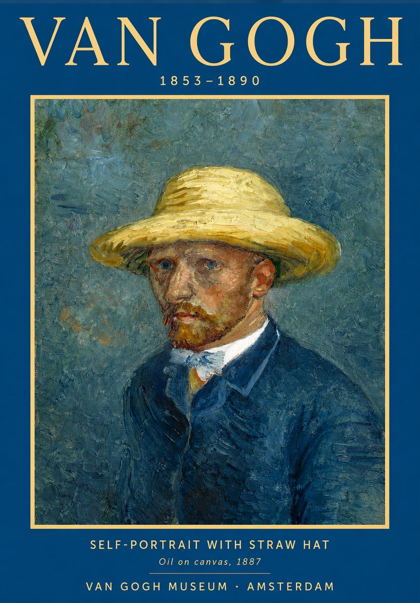 Van Gogh Self-portrait with Straw Hat III No3 - Plakat