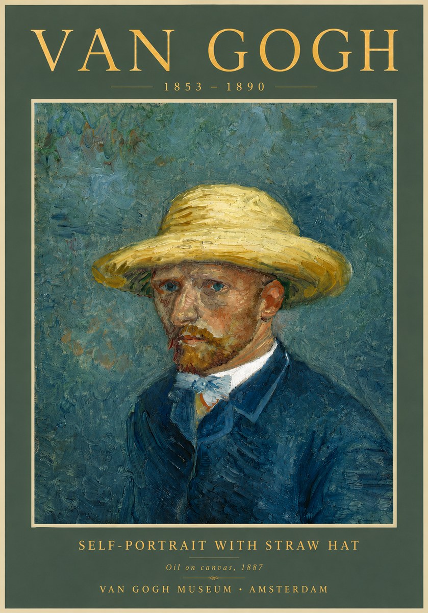 Van Gogh Self-portrait with Straw Hat III No5 - Plakat