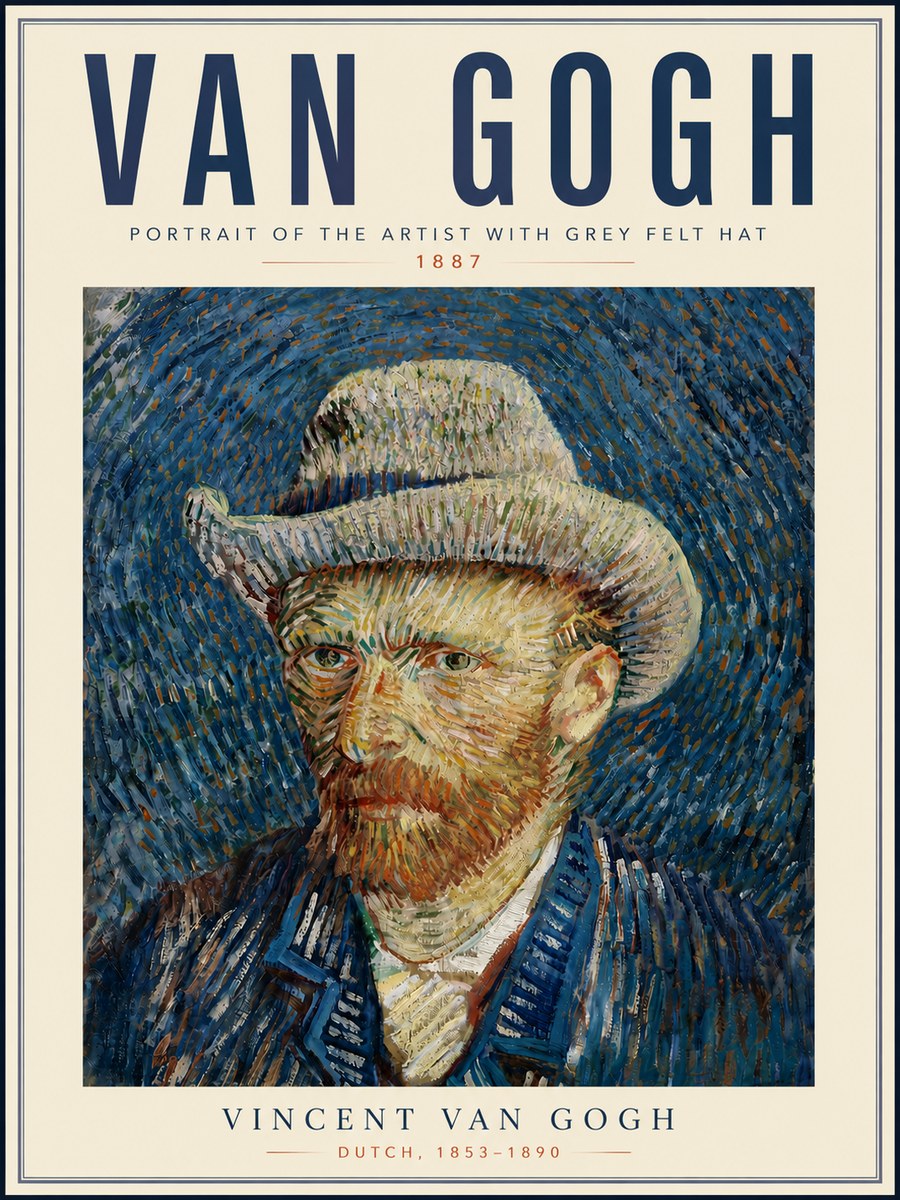 Van Gogh Portrait of the Artist with Grey Felt Hat No6 - Plakat