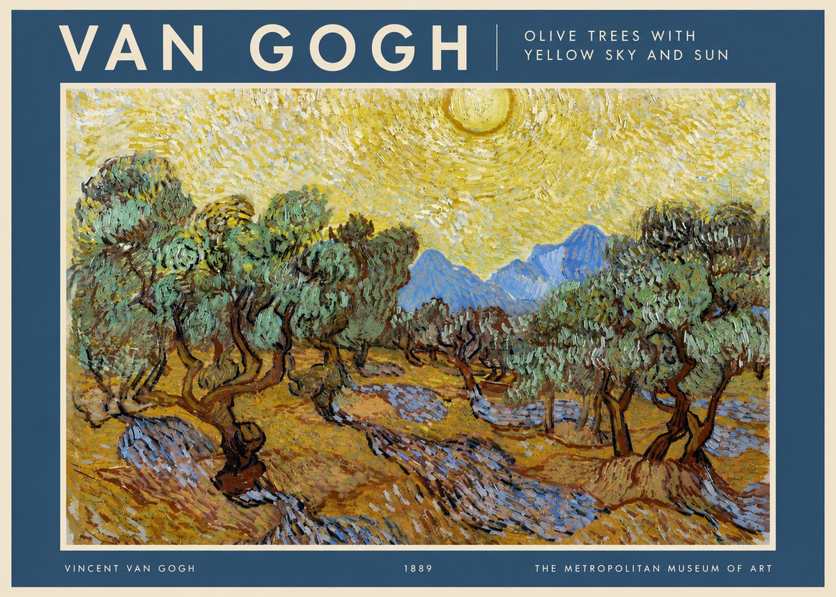 Van Gogh Olive Trees with Yellow Sky and Sun No2 - Plakat