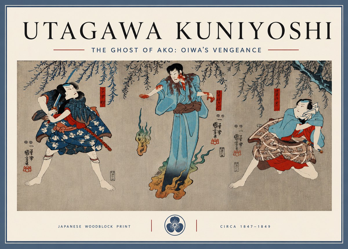 Utagawa Kuniyoshi The Ghost of Ako: Oiwa's Vengeance No3 - Plakat