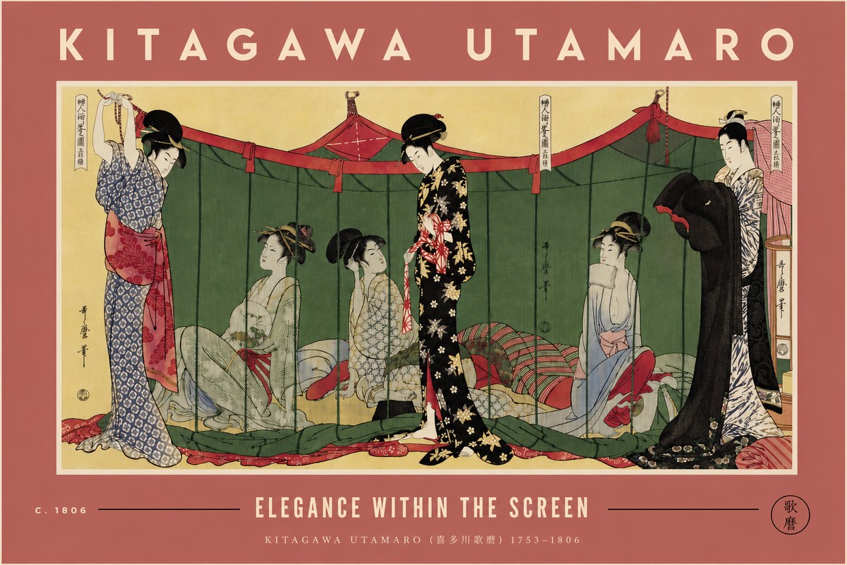 Kitagawa Utamaro Elegance Within the Screen No4 - Plakat