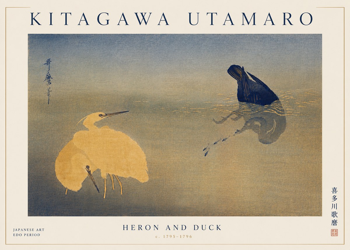 Kitagawa Utamaro Heron and Duck No6 - Plakat