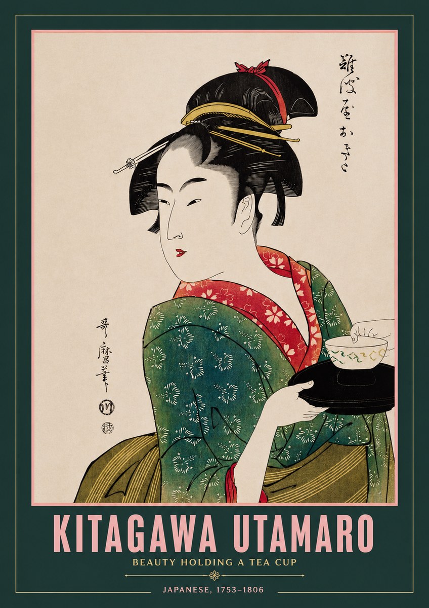 Kitagawa Utamaro Beauty Holding a Tea Cup No2 - Plakat