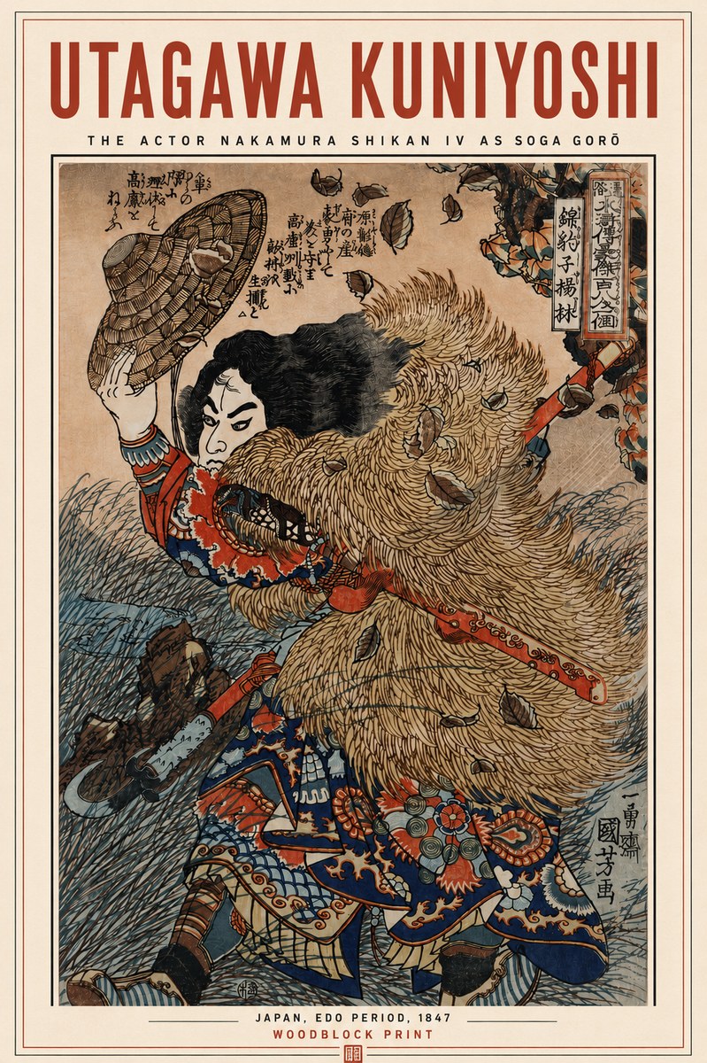Utagawa Kuniyoshi The Actor Nakamura Shikan Iv as Soga Gorō No3 - Plakat