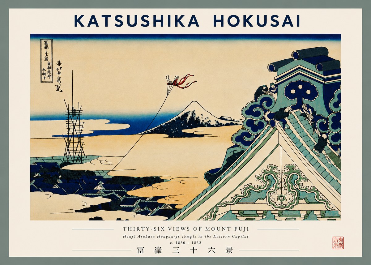 Katsushika Hokusai Honjo Asakusa Hongan-ji Temple in the Eastern Capital No8 - Plakat