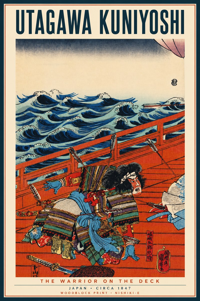 Utagawa Kuniyoshi The Warrior on the Deck No4 - Plakat