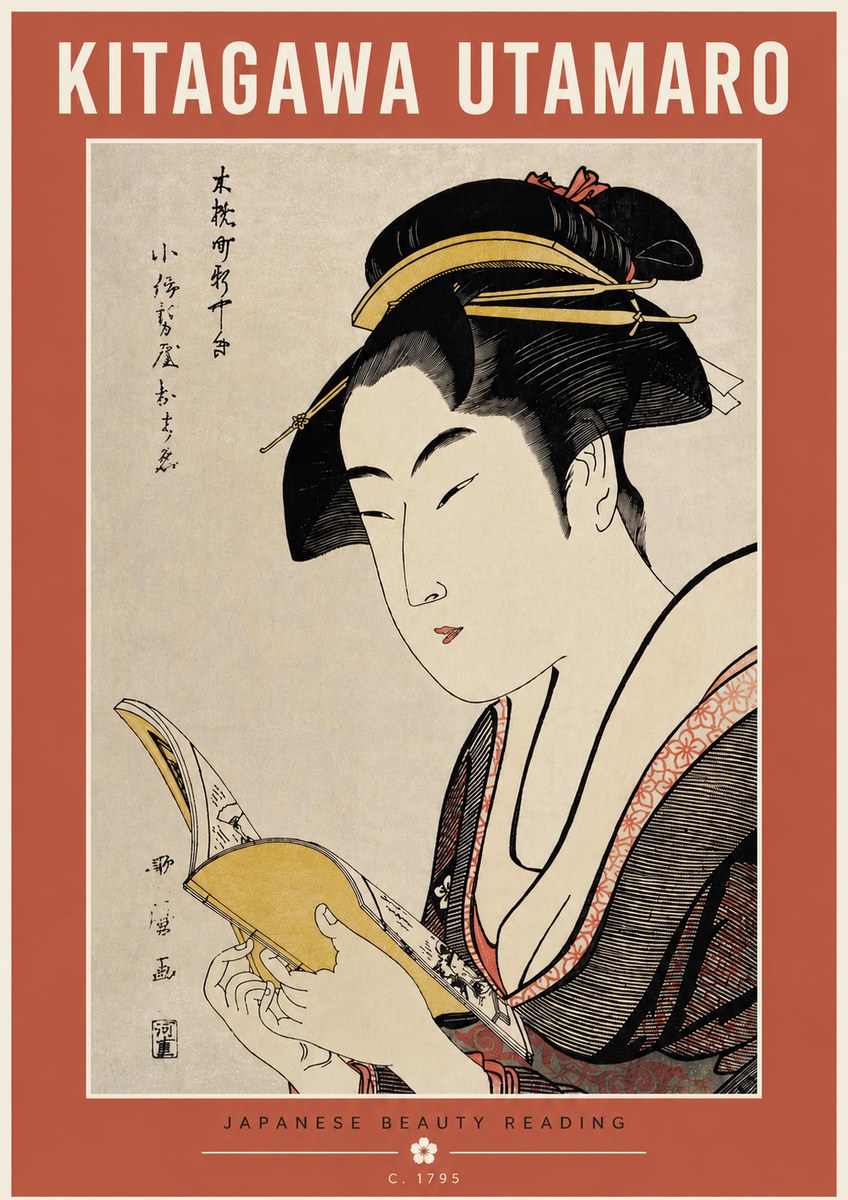 Kitagawa Utamaro Japanese Beauty Reading No5 - Plakat