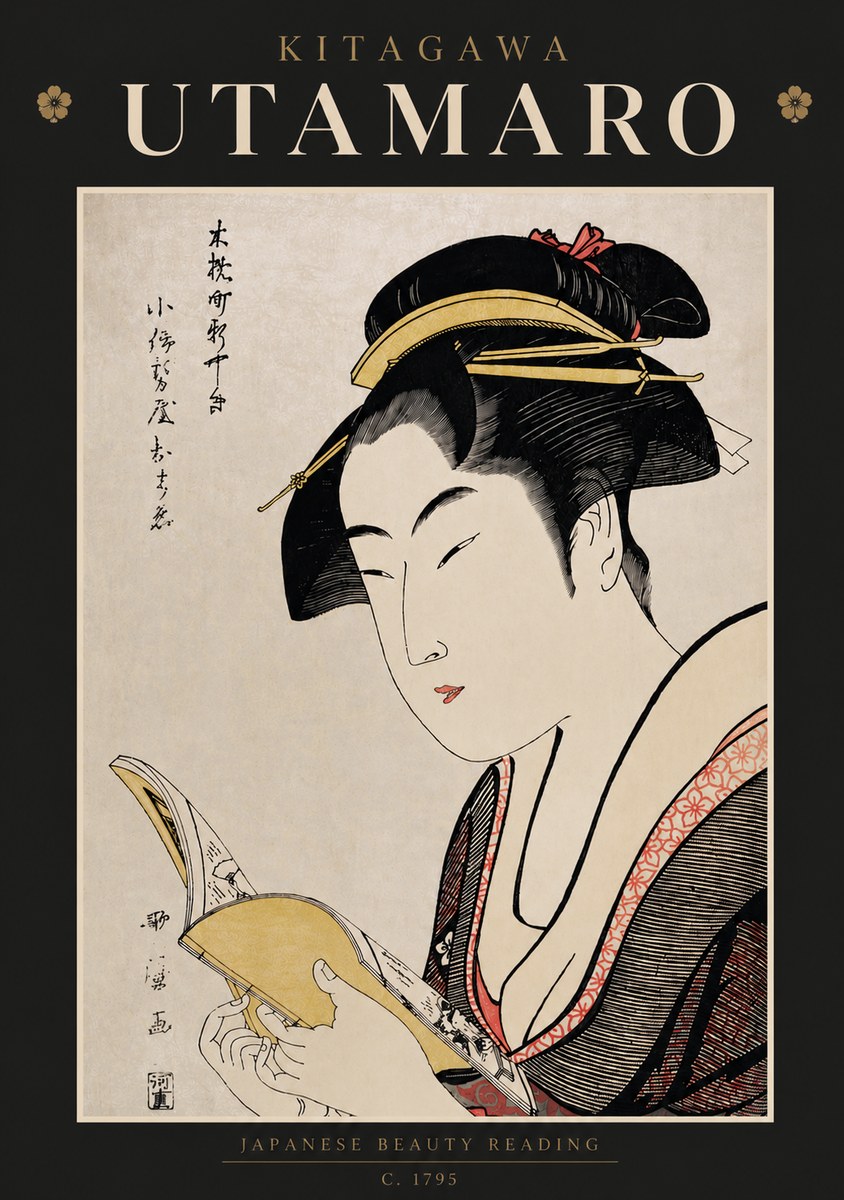 Kitagawa Utamaro Japanese Beauty Reading No6 - Plakat