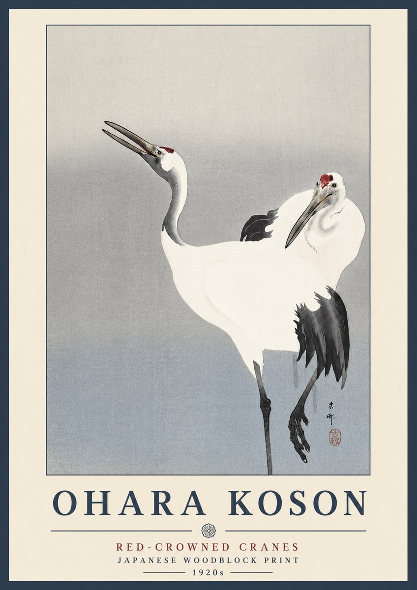 Ohara Koson Red-crowned Cranes No3 - Plakat