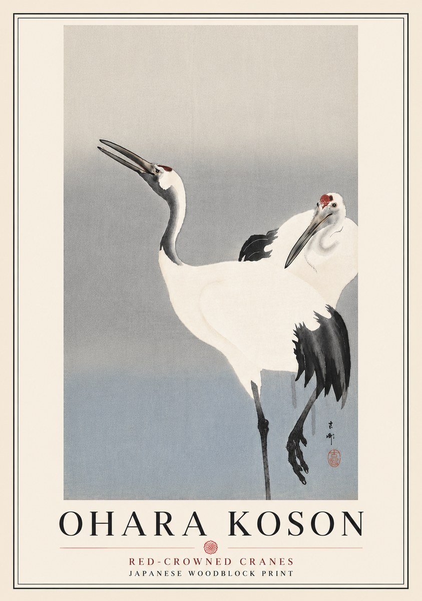 Ohara Koson Red-crowned Cranes No6 - Plakat