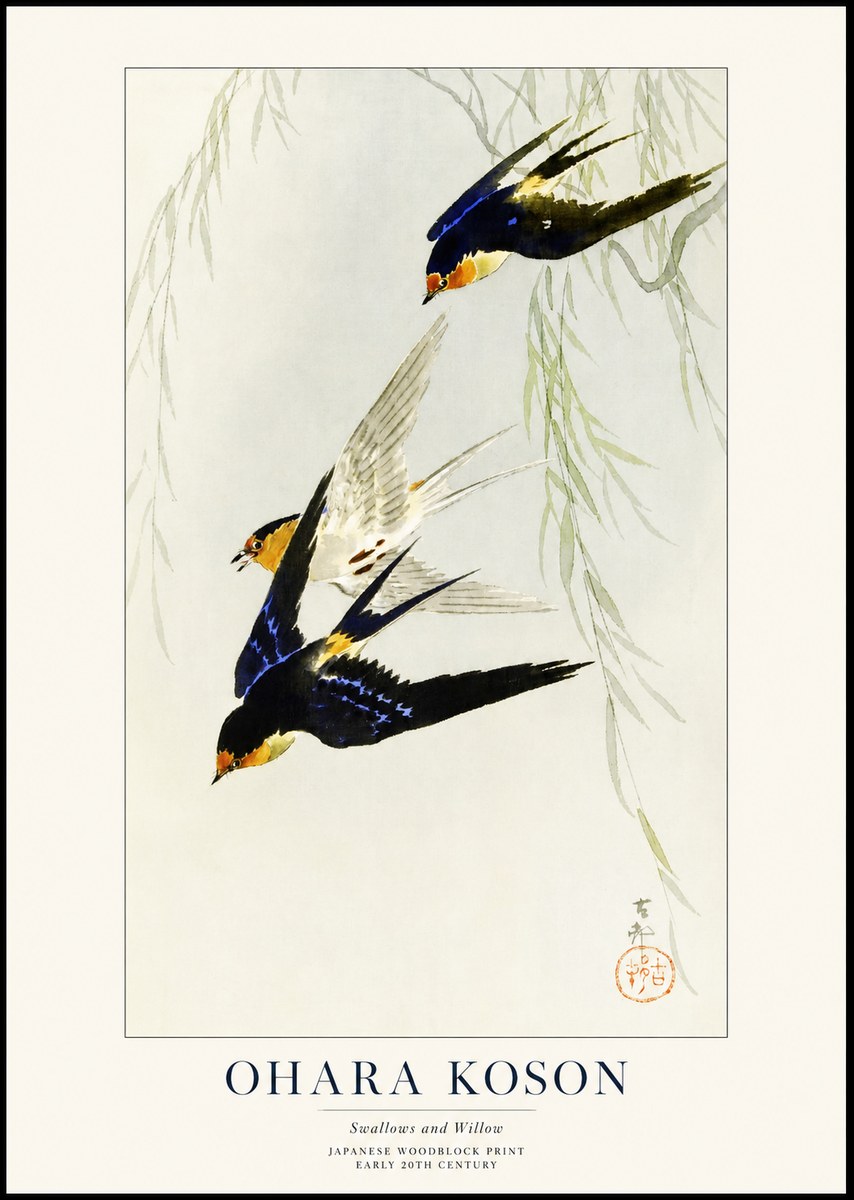 Ohara Koson Swallows and Willow I No1 - Plakat