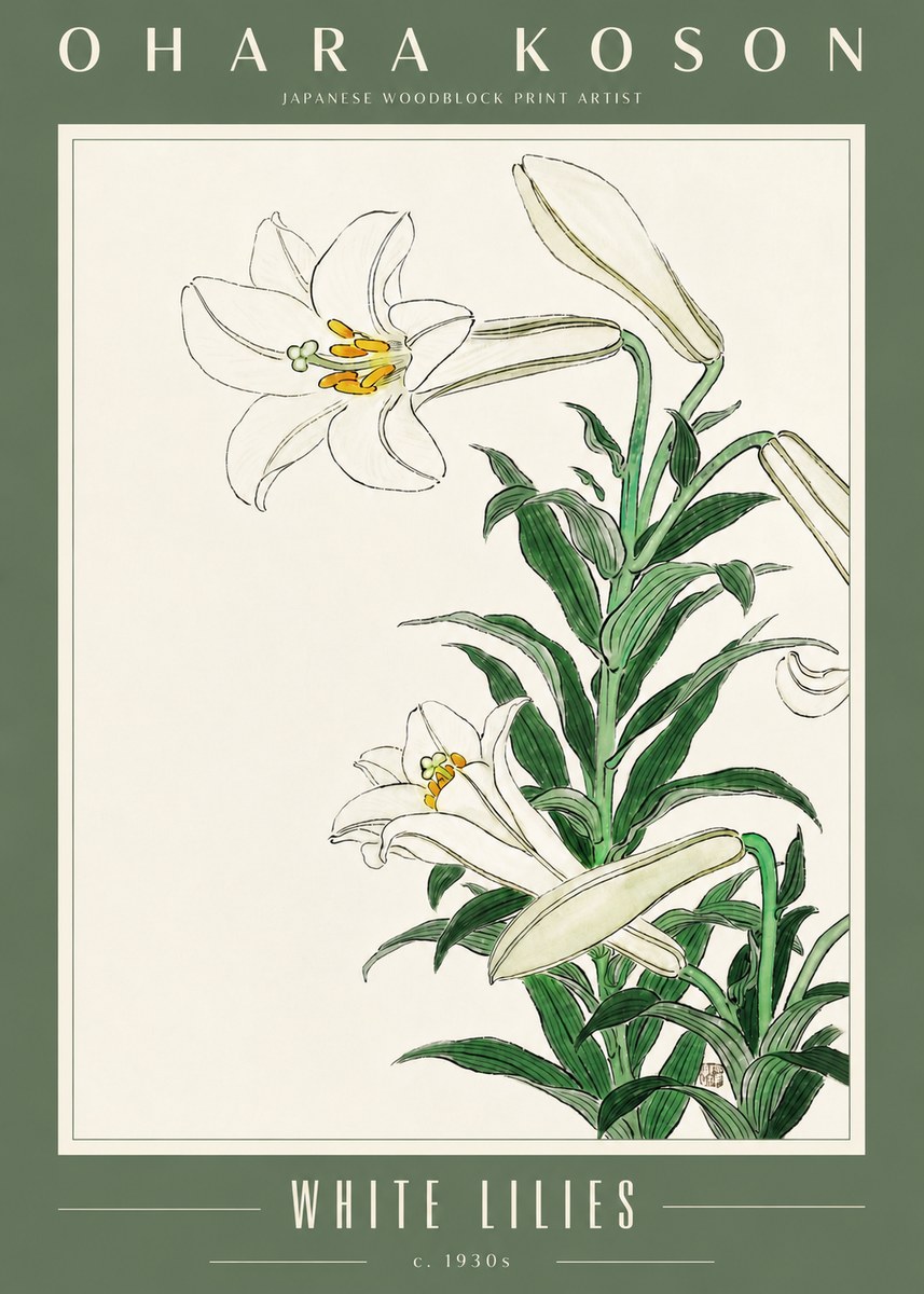 Ohara Koson White Lilies No4 - Plakat