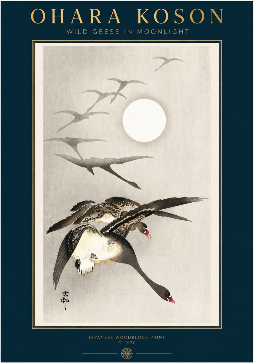 Ohara Koson Wild Geese in Moonlight I No3 - Plakat