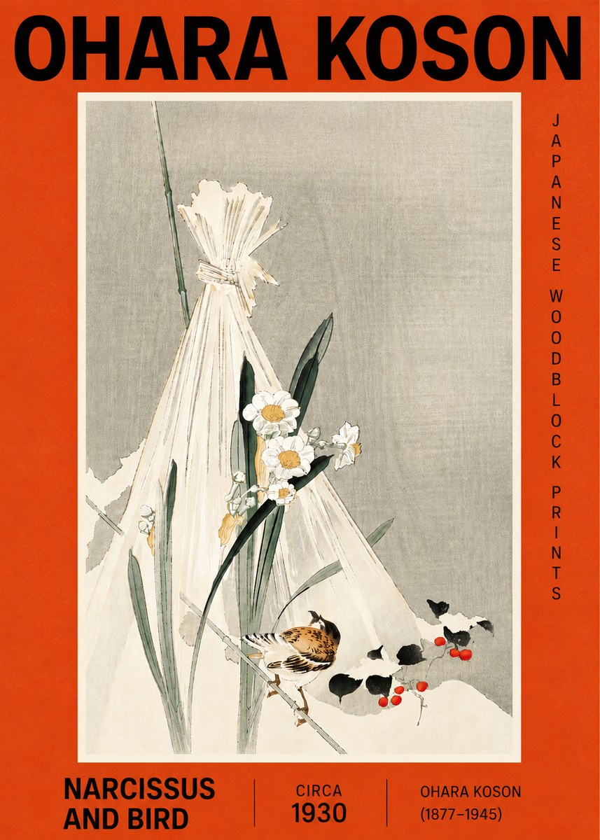 Ohara Koson Narcissus and Bird No4 - Plakat