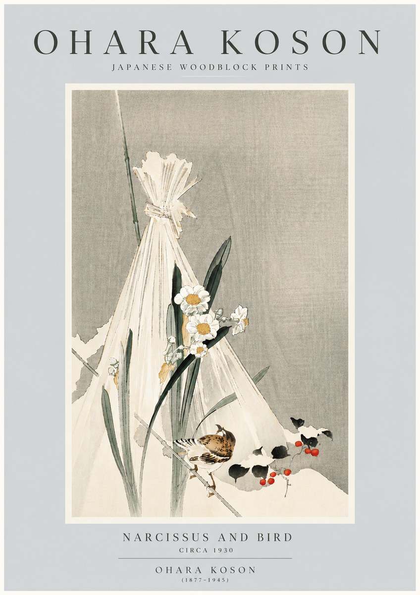 Ohara Koson Narcissus and Bird No6 - Plakat