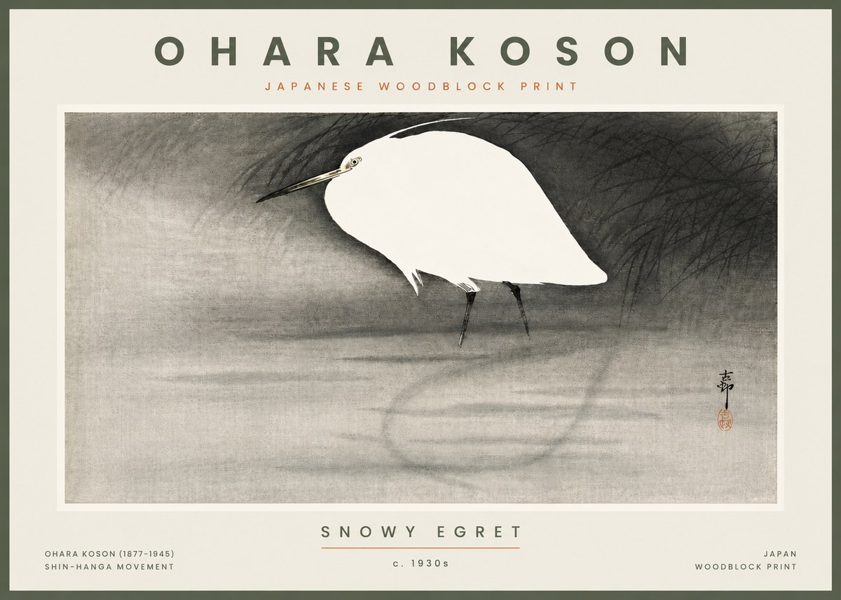 Ohara Koson Snowy Egret No4 - Plakat