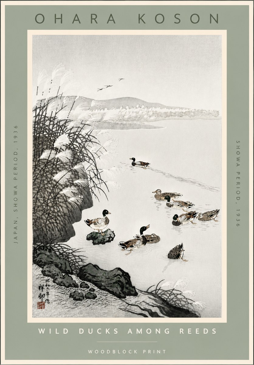 Ohara Koson Wild Ducks Among Reeds No4 - Plakat