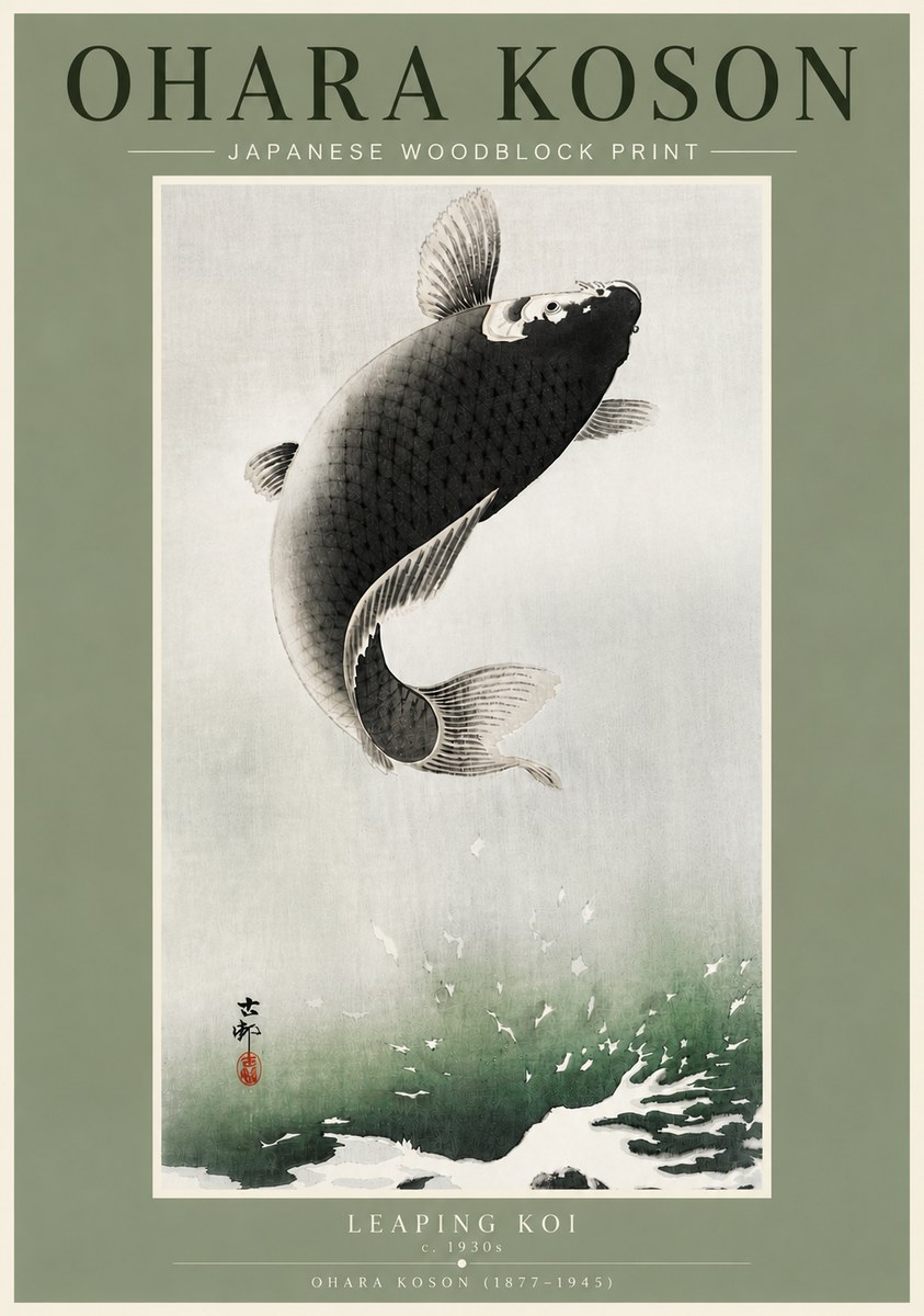 Ohara Koson Leaping Koi II No4 - Plakat