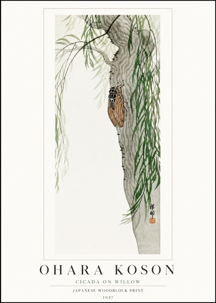Ohara Koson Cicada on Willow No1 - Plakat
