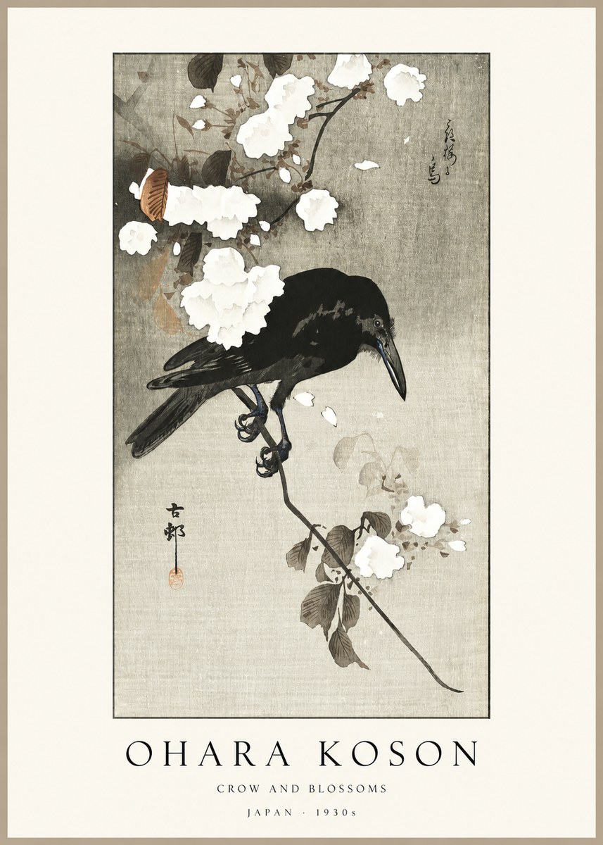 Ohara Koson Crow and Blossoms II No1 - Plakat
