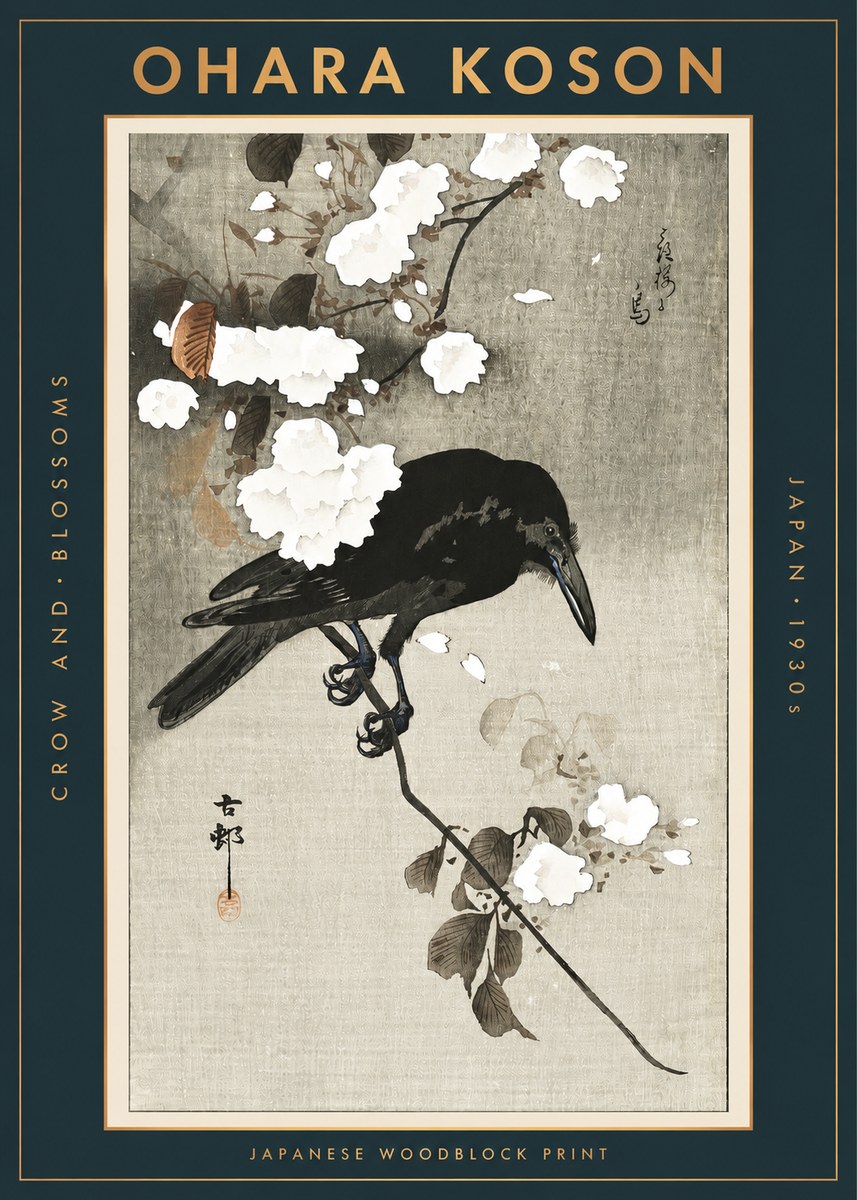 Ohara Koson Crow and Blossoms II No2 - Plakat