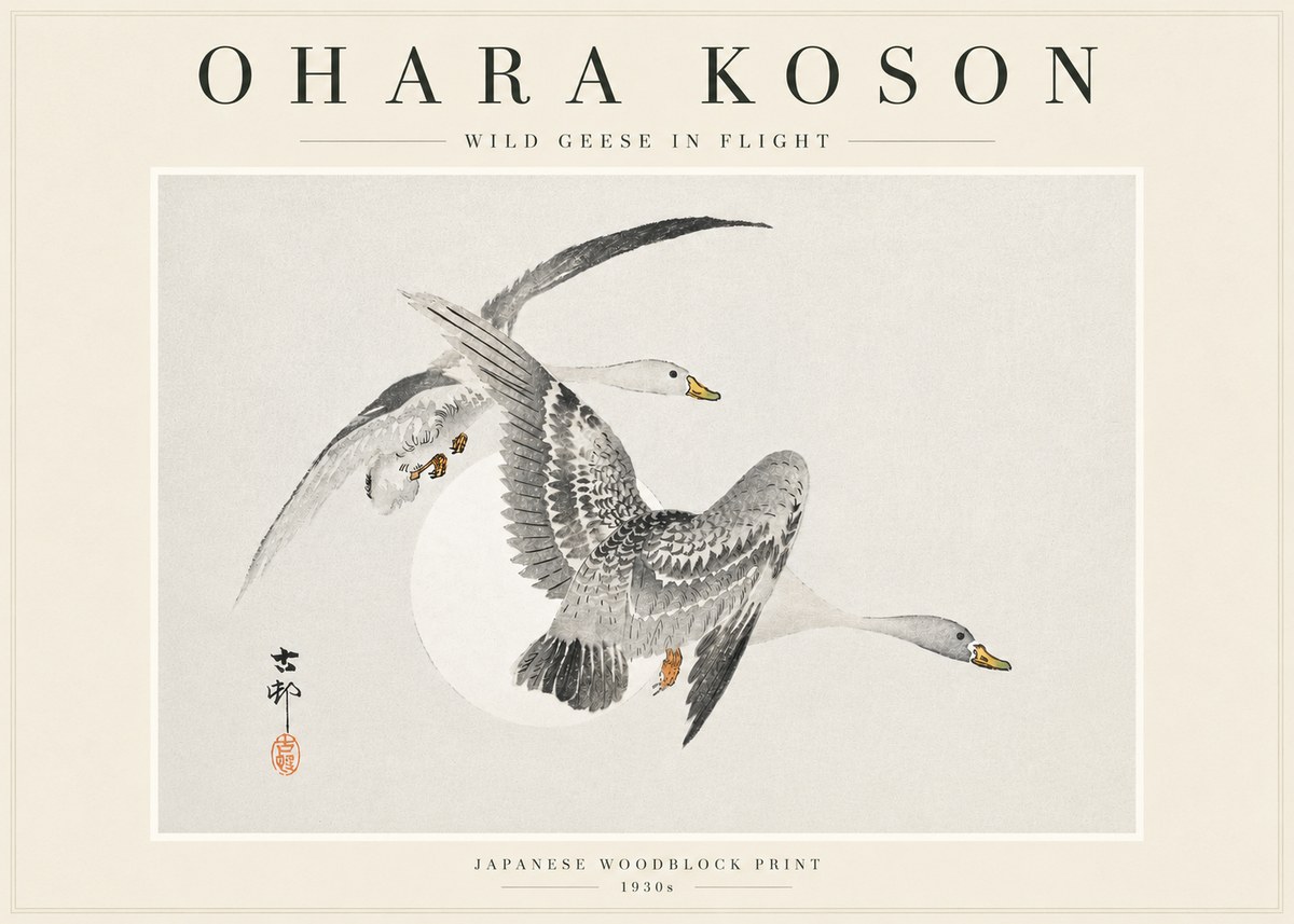 Ohara Koson Wild Geese in Flight I No3 - Plakat