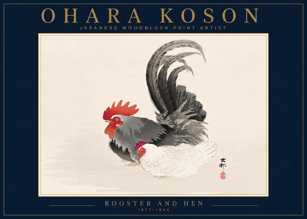 Ohara Koson Rooster and Hen I No4 - Plakat