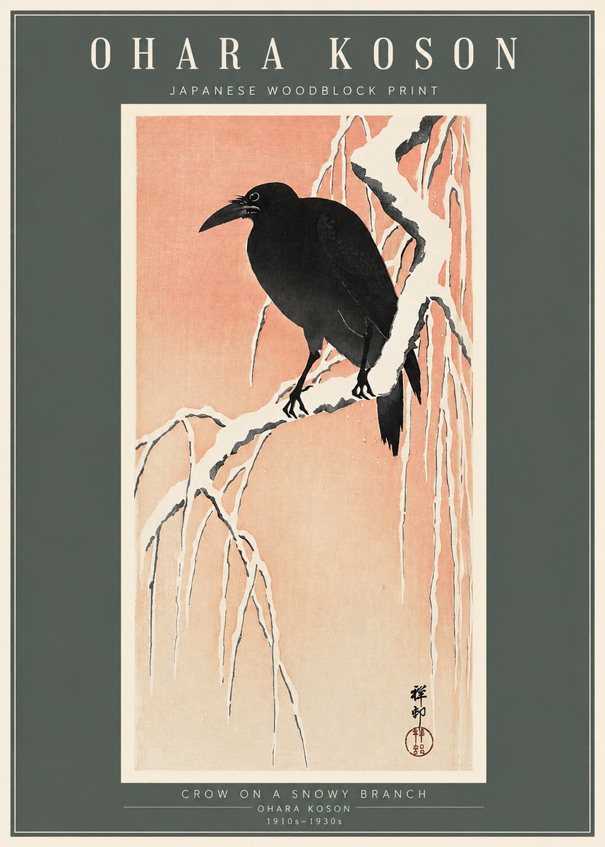 Ohara Koson Crow on a Snowy Branch I No2 - Plakat