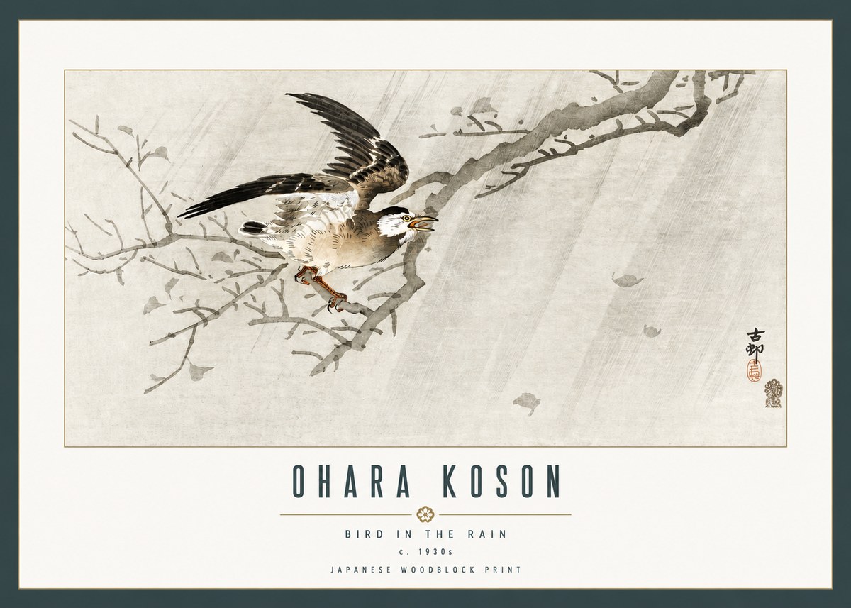Ohara Koson Bird in the Rain No2 - Plakat