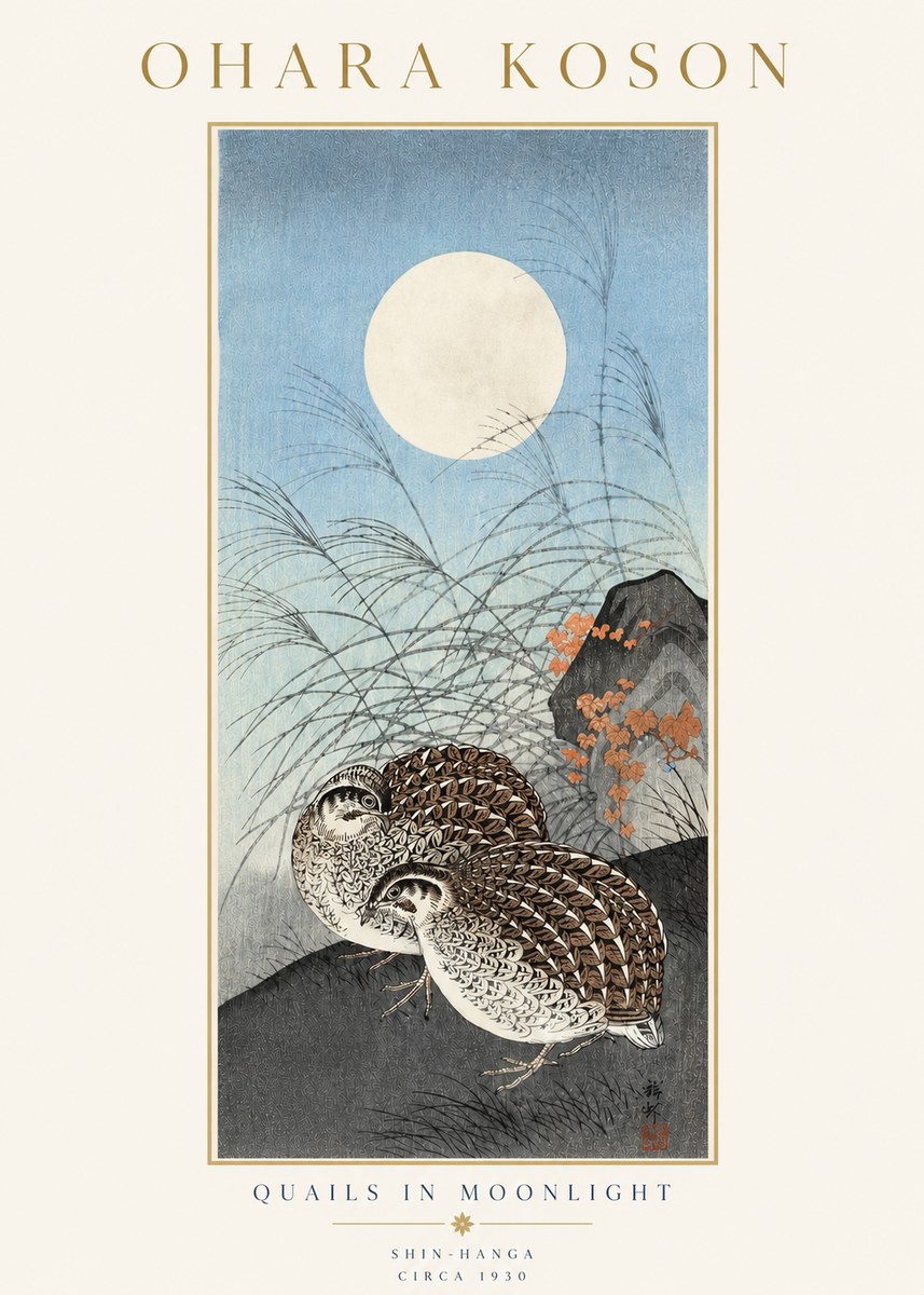 Ohara Koson Quails in Moonlight No3 - Plakat
