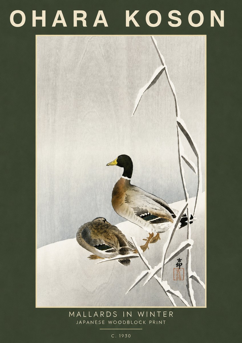 Ohara Koson Mallards in Winter No5 - Plakat