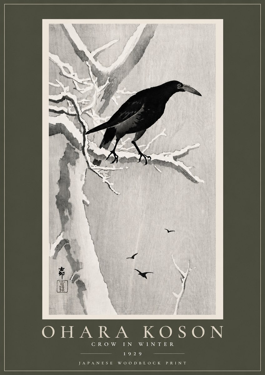 Ohara Koson Crow in Winter I No5 - Plakat