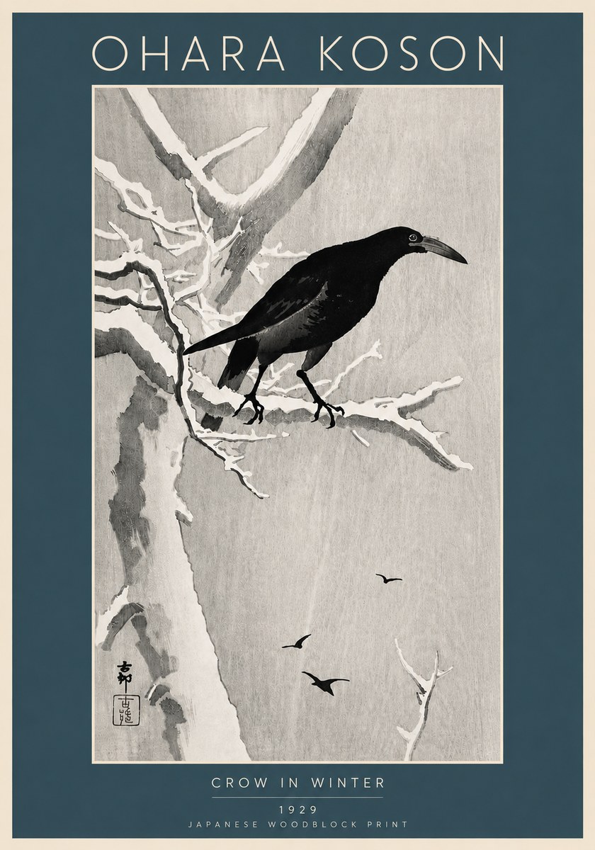 Ohara Koson Crow in Winter I No6 - Plakat