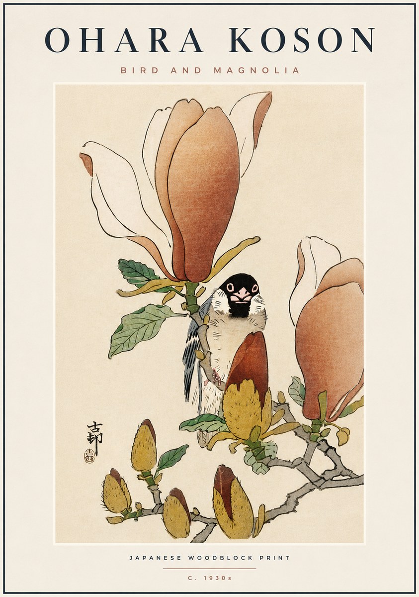 Ohara Koson Bird and Magnolia No6 - Plakat