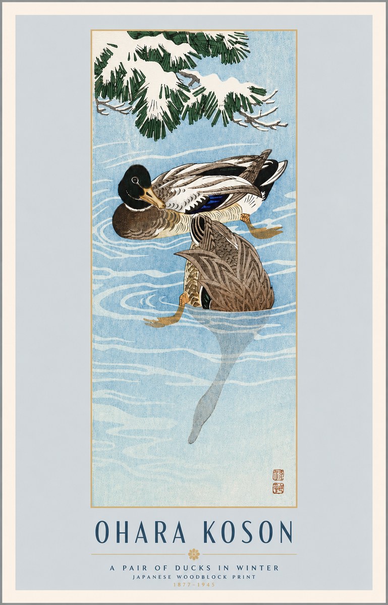 Ohara Koson A Pair of Ducks in Winter No4 - Plakat