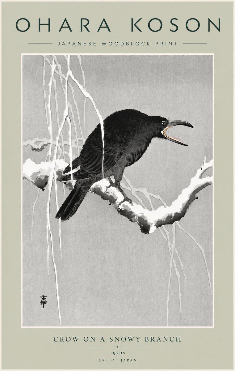 Ohara Koson Crow on a Snowy Branch II No5 - Plakat