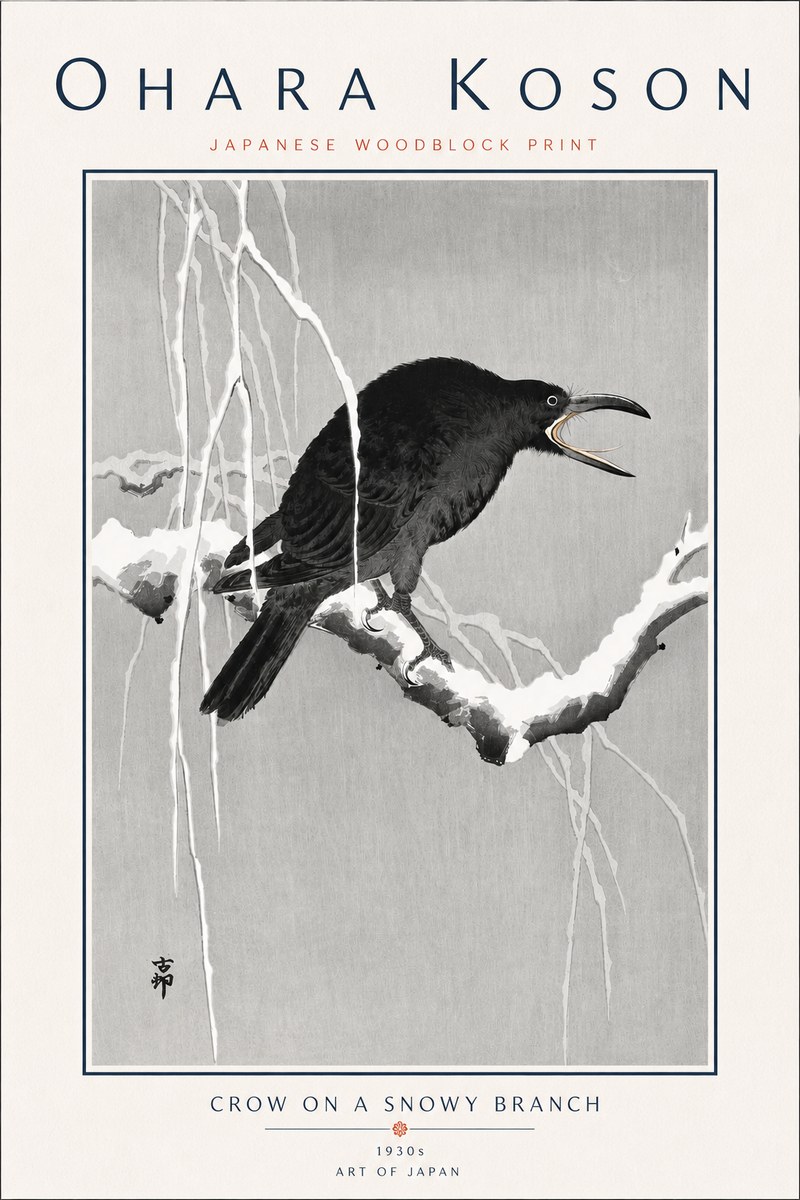 Ohara Koson Crow on a Snowy Branch II No6 - Plakat