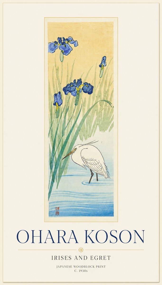 Ohara Koson Irises and Egret No1 - Plakat
